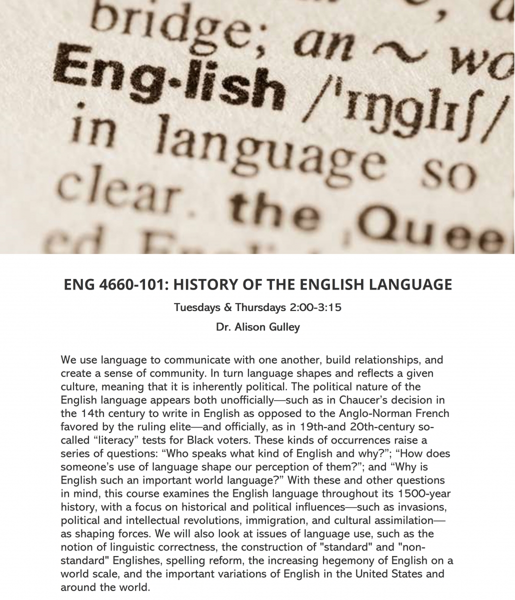 ENG 4660 with Dr Alison Gulley