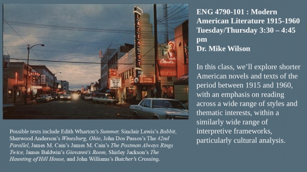 ENG 4790-101: Modern American Literature 1914-1960, with Dr. Mike Wilson