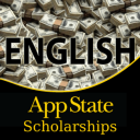 Dollar bills in background with word ENGLISH in foreground, advertising open scholarships