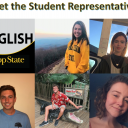 English Department logo with pictures of student representatives