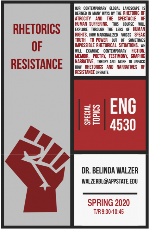 Flyer for  ENG 4530: Rhetorics of Resistance