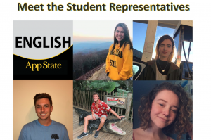 English Department logo with pictures of student representatives