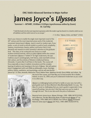 ENG 5560: Advanced Seminar in Major Author (James Joyce's _Ulysses_) with Dr. Carl Eby